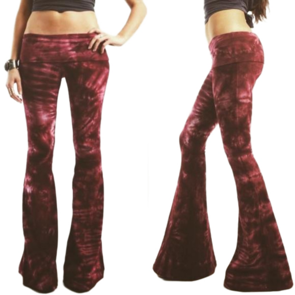 REGULAR LENGTH Tie Dye Bell Bottoms Adjustable Waistband Yoga Flare Pants Flares